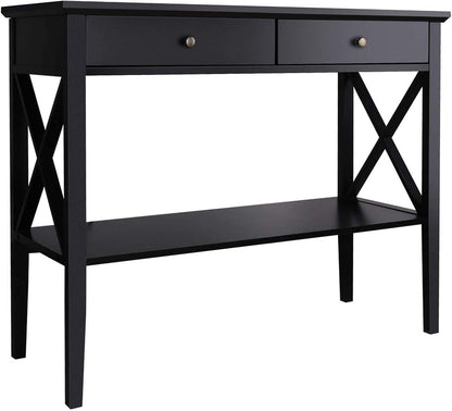 ChooChoo Console Table with Drawers, Narrow Wood Accent Sofa Table Entryway Table with Storage Shelf for Entryway, Front Hall, Hallway, Living Room, Black