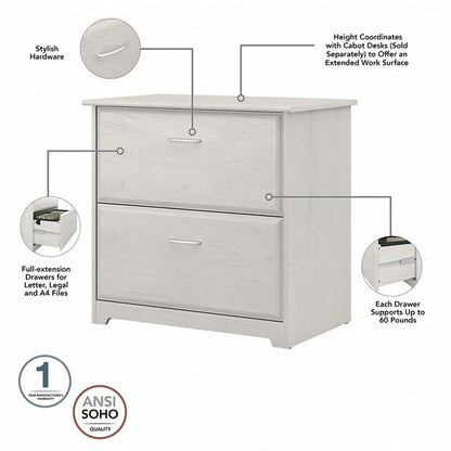 UrbanPro 2 Drawer Lateral File Cabinet, Linen White Oak Finish, Engineered Wood, 32W x 20D x 30H, Full-Extension Ball Bearing Slides, Accepts Letter Legal A4 Files, Traditional Home Office Filing