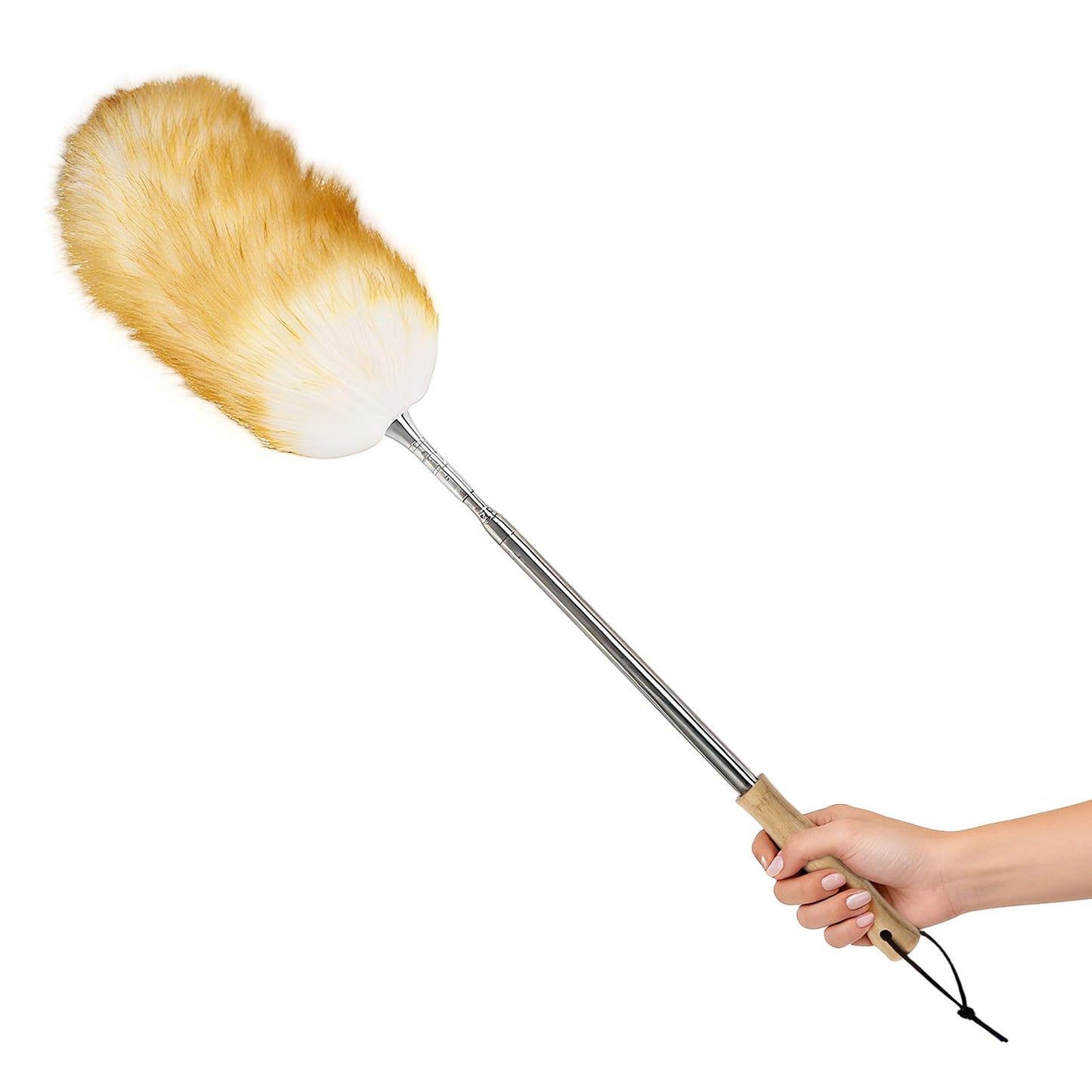 Extendable Lambswool Feather Duster 31-88 Inch, Anti-Static Wool Duster for Cleaning with Stainless Steel Pole - Ideal for High Ceilings, Fans, Interior & Roof (Yellow & White)