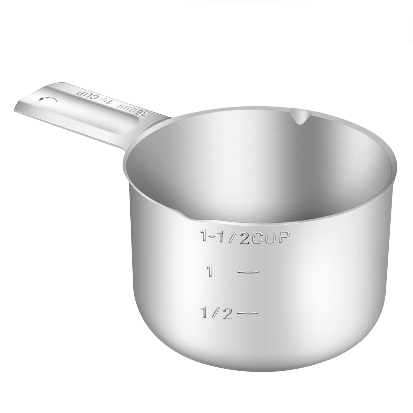 BERYLER 1PCS 1-1/2Cup (360ml, 12oz) Single Measuring Cup, Stainless Steel Measure Scoop, Metric and US Measurement, Dishwasher Safe