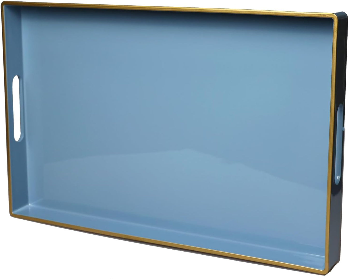 15.6" 10.2" Spsyrine Blue Decorative Serving Tray with Handles, Elegant Plastic Coffee Table Tray for Ottoman, Living