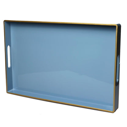 Spsyrine Blue Decorative Serving Tray with Handles, Elegant Plastic Coffee Table Tray for Ottoman, Living Room, Home Decor 15.6" X 10.2" Light Blue
