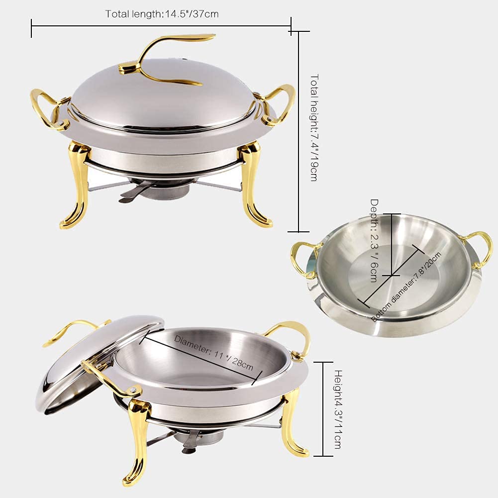 FENOKD Chafing Dish Set of 2, Stainless Steel Round Buffet Chafer for Catering, Party, Wedding, Dinner Serving with Pans and Fuel Holders, Full Size,B.C