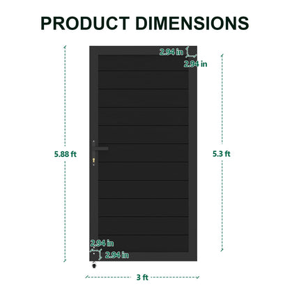 Mondaria Aluminum Privacy Fence Gate, 6ft(H) x 3ft(W) – Outdoor Privacy Fence Gate with Metal Frame and Knob Kits, Black (Without Post)