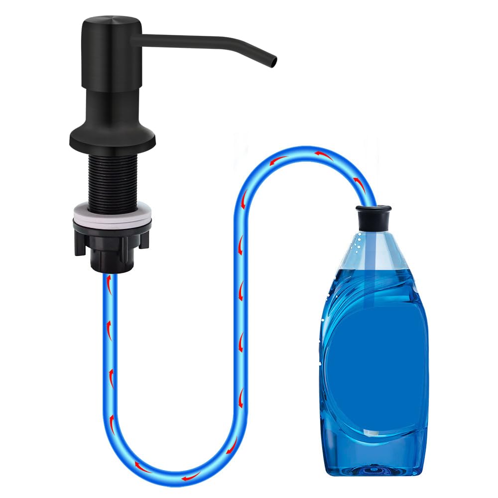 Soap Dispenser for Kitchen Sink, Countertop Soap Dispenser Pump, 47" Silicone Extension Tube Connect to The Soap Bottle Directly, Say Goodbye to Frequent Refills (Black)