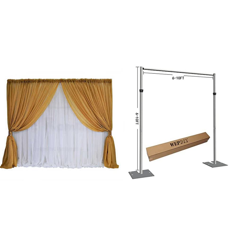 WEPDIY Portable Pipe and Drape Heavy Duty Backdrop Stand, ADJ Metal Frame and Heavy Metal Base for Wedding, Birthday Party, Photography Backdrop(Tall-10FT & CrossBar-10FT)