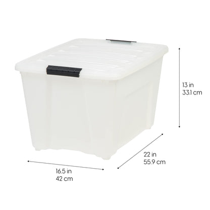 IRIS USA 54 Quart Stackable Plastic Storage Bins with Lids and Latching Buckles, 6 Pack - Pearl, Containers with Lids and Latches, Durable Nestable Closet, Garage, Totes, Tubs Boxes Organizing