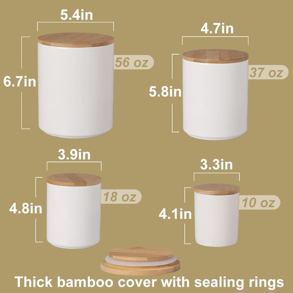 Set, Set 4 Sweejar Kitchen Canisters Ceramic Food Storage Jar Stackable Containers with Airtight Seal Wooden Lid