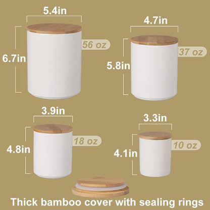 Set, Set 4 Sweejar Kitchen Canisters Ceramic Food Storage Jar Stackable Containers with Airtight Seal Wooden Lid