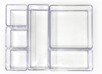 Isaac Jacobs 6-Tray Clear Acrylic Organizer Set, Multi-Purpose Stackable Storage for Makeup, Crafts, Office & More