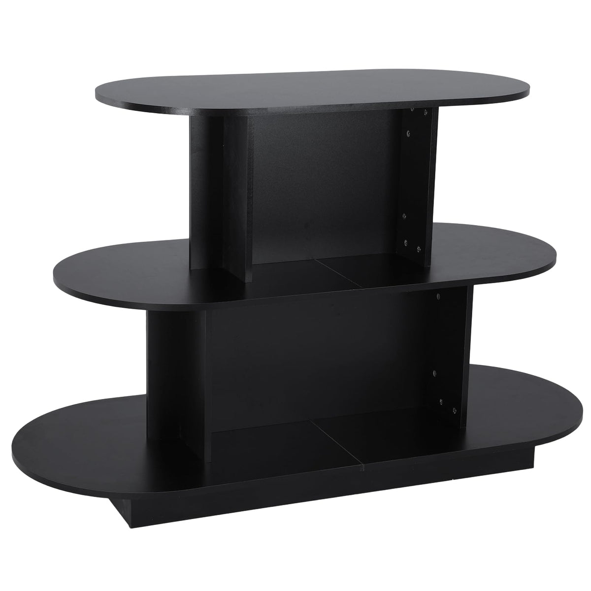 3 Tier Wooden Oval Display Table Large Storage Space Retail Table Modern Standing Display Riser Shelf for Stores Vendor Events 55in W x 23.6in D x 35in H (Black)