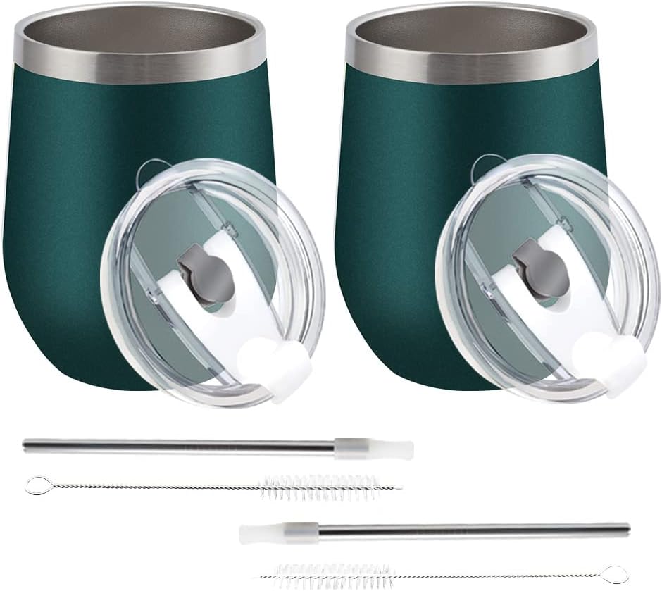 PLATINIUM Stainless Steel Wine Tumbler (2 Pack), 12oz Vacuum Insulated with 2 in 1 Lid and Straw, Perfect for Travel &