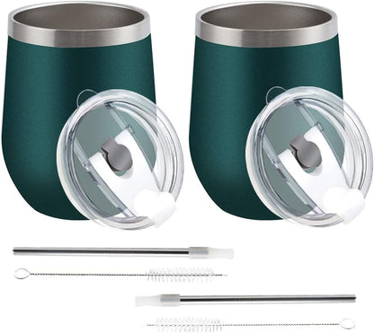 PLATINIUM Stainless Steel Wine Tumbler (2 Pack), 12oz Vacuum Insulated with 2 in 1 Lid and Straw, Perfect for Travel &