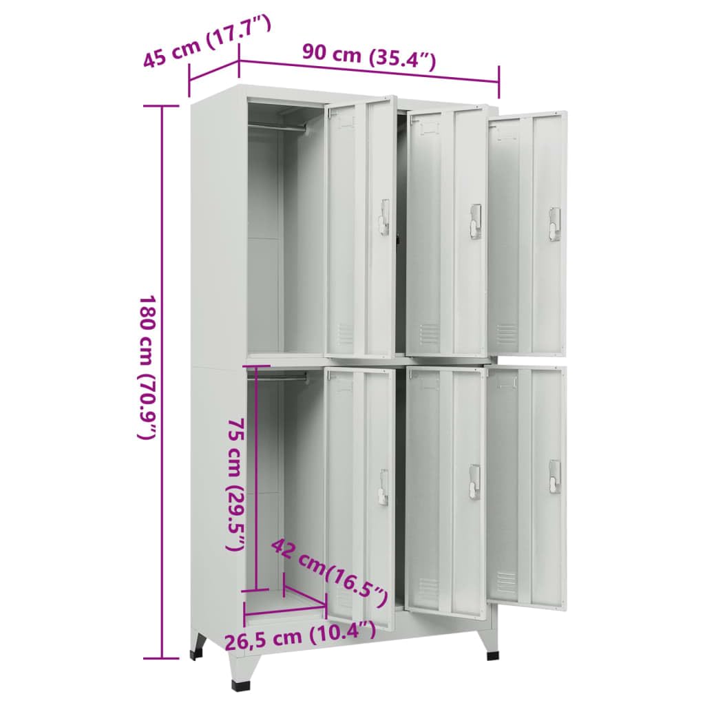 PTUGUOF Durable Powder Coated Steel Locker Cabinet with Six Compartments, Versatile Storage for Home Gym or Changing Room, Grey Steel Locker with Multiple Compartments
