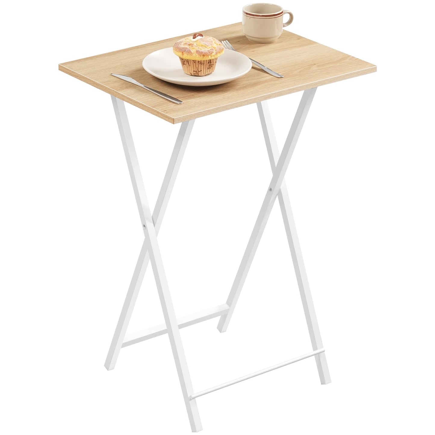 HOOBRO Folding TV Table, TV Tray, Stable Snack Table for Small Space, Portable Sofaside Desk, Easy Assembly and Storage, Ideal for Snacks and Meals in Living Room, Natural and White, WN15BZ01