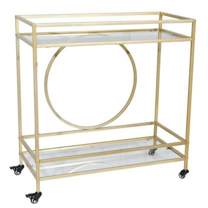 EHVYBDX Generic Movable Hand Trucks International Bar Serving Cart Dining Car Storage Rack 2-Layer Gold Metal Frame Glass Top Shelf/Gold/90.3X40X94.4Cm