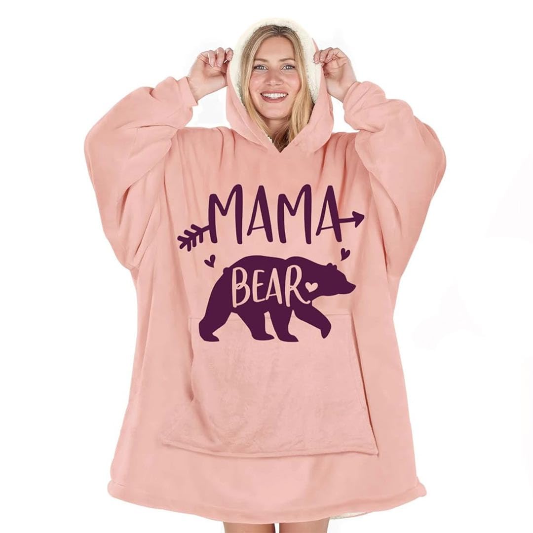 Warmstorey Mama Bear Hoodie Blanket, Mama Bear Gifts For Mom, Pink Blanket Hoodie Gift From Husband - Mothers Day Gift From Daughter Son - Wife Birthday Gifts, Gifts For Wife Women