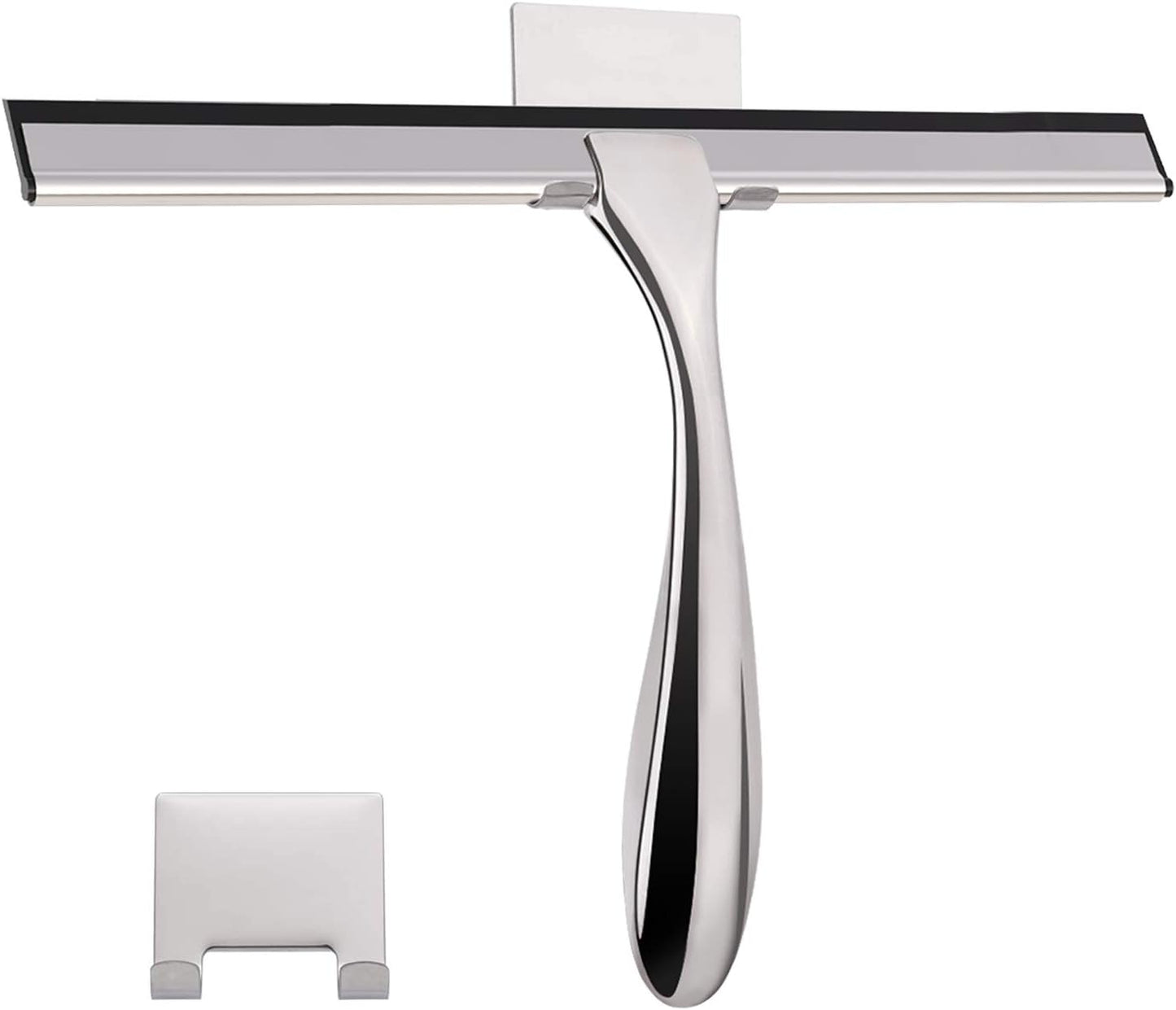 Stainless Steel Shower Squeegee, 14 Inch for Shower Doors, Bathroom, Mirrors, Tiles, Car Windows with 2 Hooks (Silver)