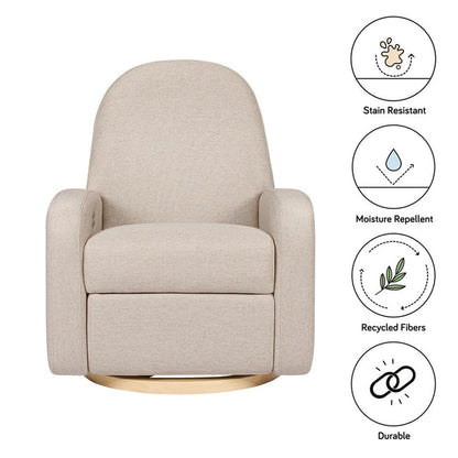 Babyletto Nami Electronic Power Recliner and Swivel Glider w/USB Port in Performance Beach Eco-Weave with Light Wood Base, Water Repellent & Stain Resistant, Greenguard Gold & CertiPUR-US Certified
