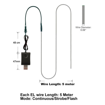 MaxLax EL Wire Neon Light Strip, 5M/16.4FT, Green, Cuttable, USB 5V Adapter, Model CXD el wire 001