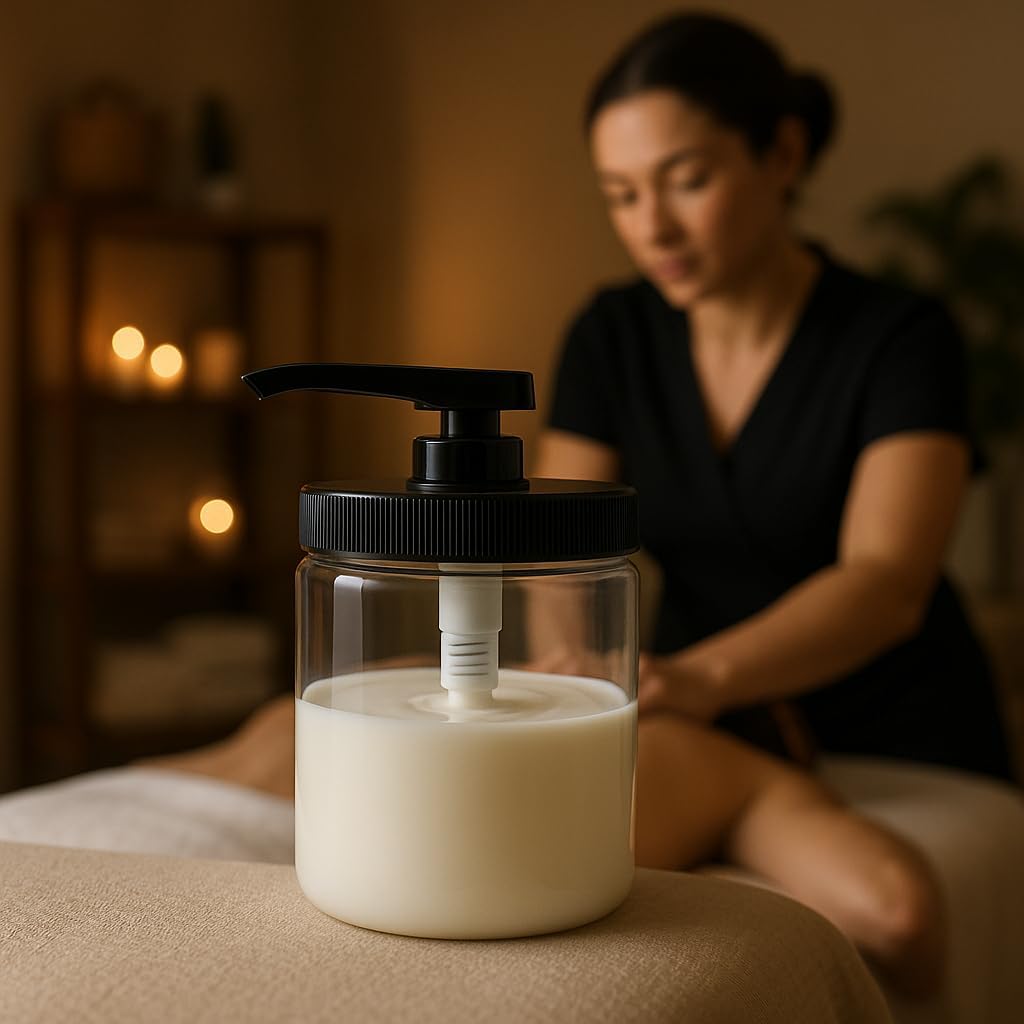 16oz (1, Royal Massage Refillable Pump Jar with Locking Dip Tube Dispenser BPA-Free Plastic Container for Massage Oils