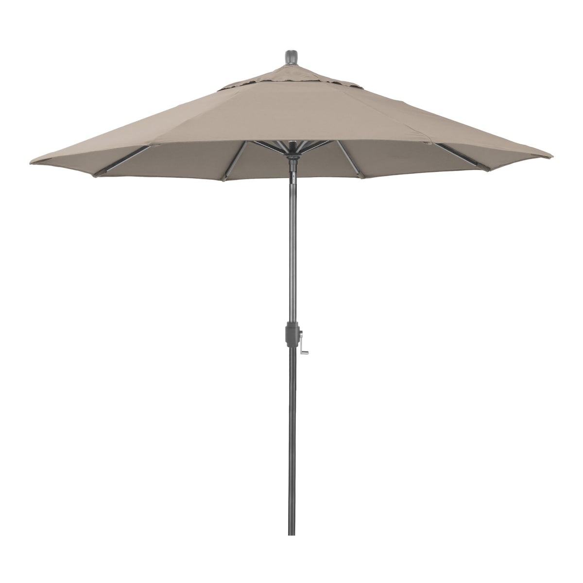 California Umbrella 12-Year-Non-Fading, 9Ft Premium Sunbrella Patio Umbrella, Hand-Crank, Button-Tilt, Gray Frame, Taupe Fabric