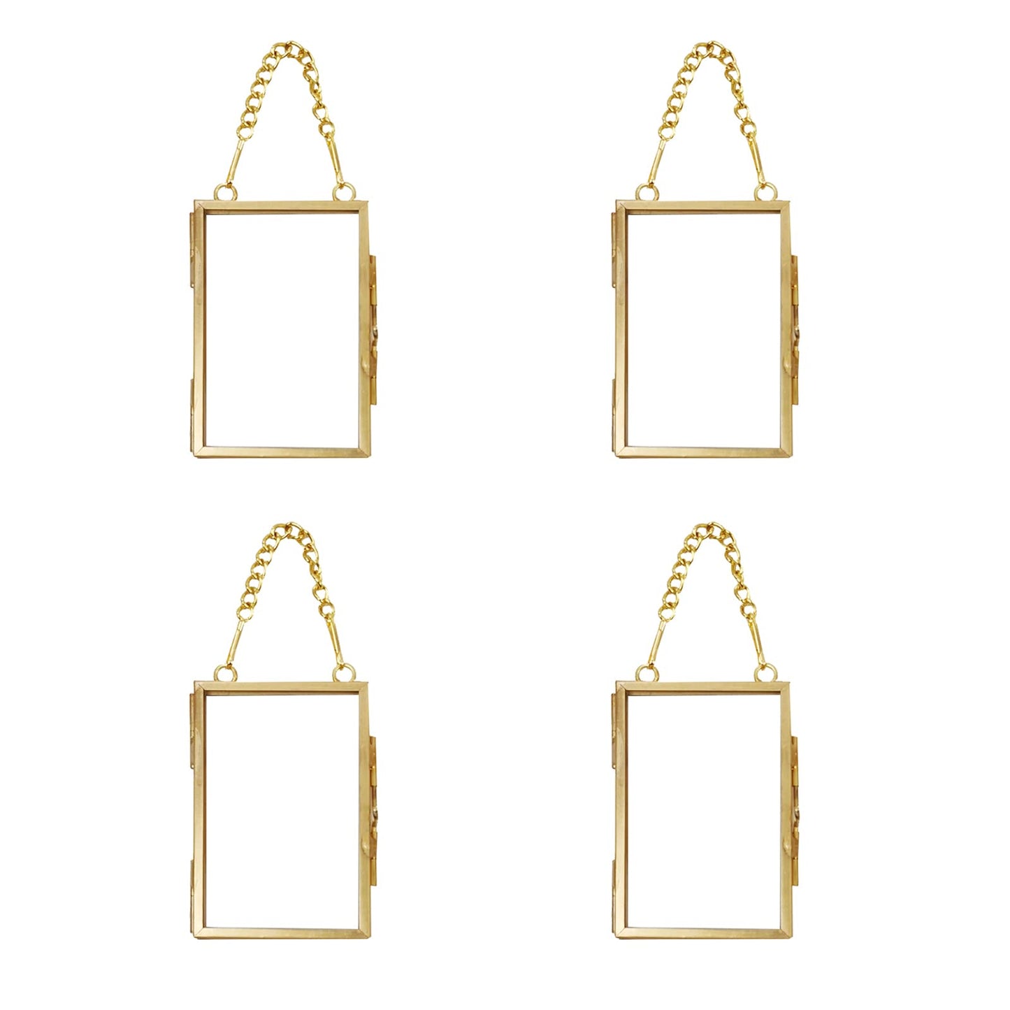 Emivery 4Pcs Mini Metal Picture Frame Antique Gold Floating Glass Picture Frame Small Vintage Artwork Hanging Picture Display Frame with Chain for Family Tree Mini Photo 2 X 3 Inch