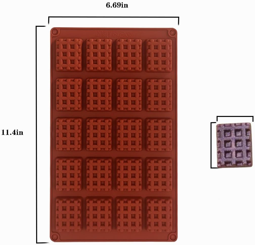 Silicone Waffle Mold, 20 Cavities Mini Square Waffle Maker, Non-Stick Tray for Waffle Cookie, Chocolate