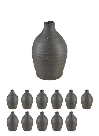 Serene Spaces Living Artisan Black Ceramic Vase – Aged Black Decorative Accent for Modern & Rustic Décor, Elegant Centerpiece for Shelves, Mantels, & Tabletops, 6" Diameter & 8.5" Tall, Pack of 12