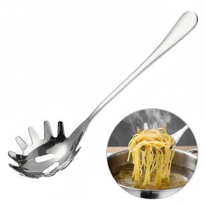 Angoily Spaghetti Spoon Stainless Steel Silver Pasta Spoon with Teeth Versatile Kitchen Tool for Noodle Egg Ramen Soup and Dumplings Cooking Pasta Server Utensil for Home Use 9.4 Inch
