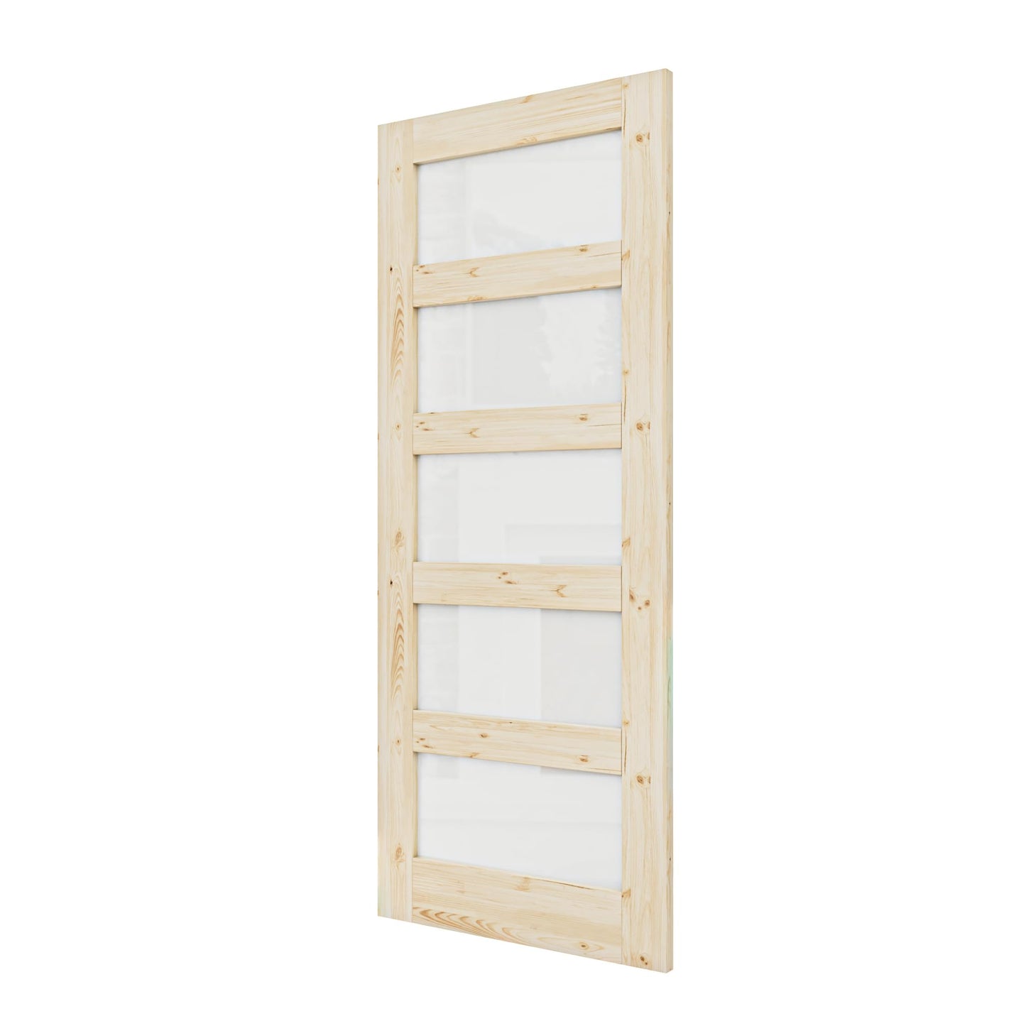 36" x 80" Pine Wood Slab Door, 5-Panel Frosted Glass Interior Doors, Single Room Door for Closet & Bedroom, Farmhouse Style as Prehung, Pocket, Bifold, Barn Doors, Easy DIY Stain, Shaker w/o Hardware