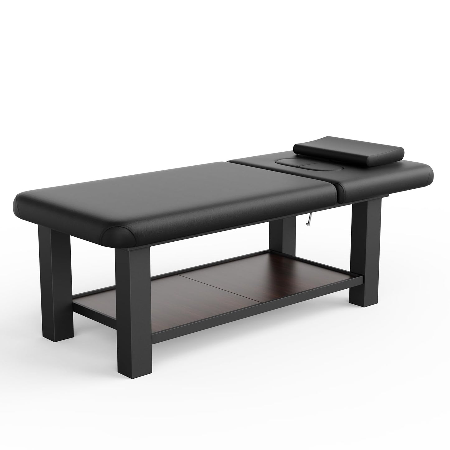 Metal Frame Heavy Duty Stationary Massage Table with Open-Chest & Headrest for Treatment Table, Physical Therapy Table, Spa Facial Professional Massage Bed, Black Leather 31.5'' W x 75.5'' L, 700LBS