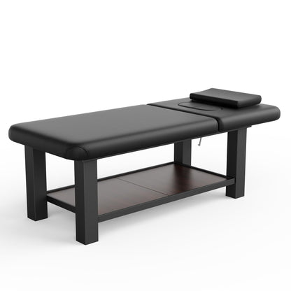Metal Frame Heavy Duty Stationary Massage Table with Open-Chest & Headrest for Treatment Table, Physical Therapy Table, Spa Facial Professional Massage Bed, Black Leather 31.5'' W x 75.5'' L, 700LBS