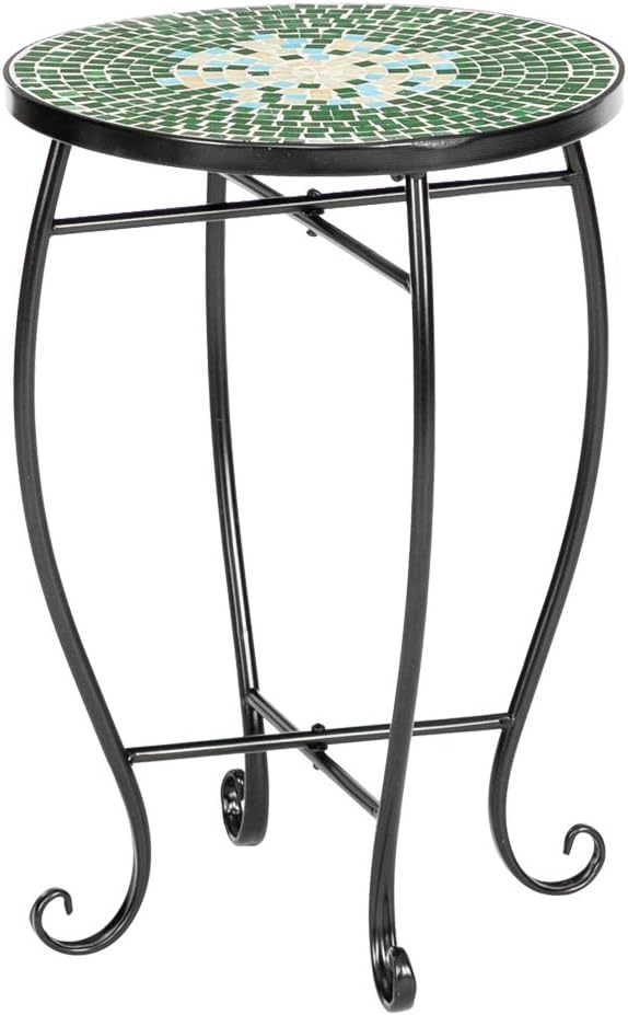 4) Vasitelan Outdoor Patio Side Table Outdoor Accent Table Bistro Coffee End Small Porch Table Indoor Round Glass