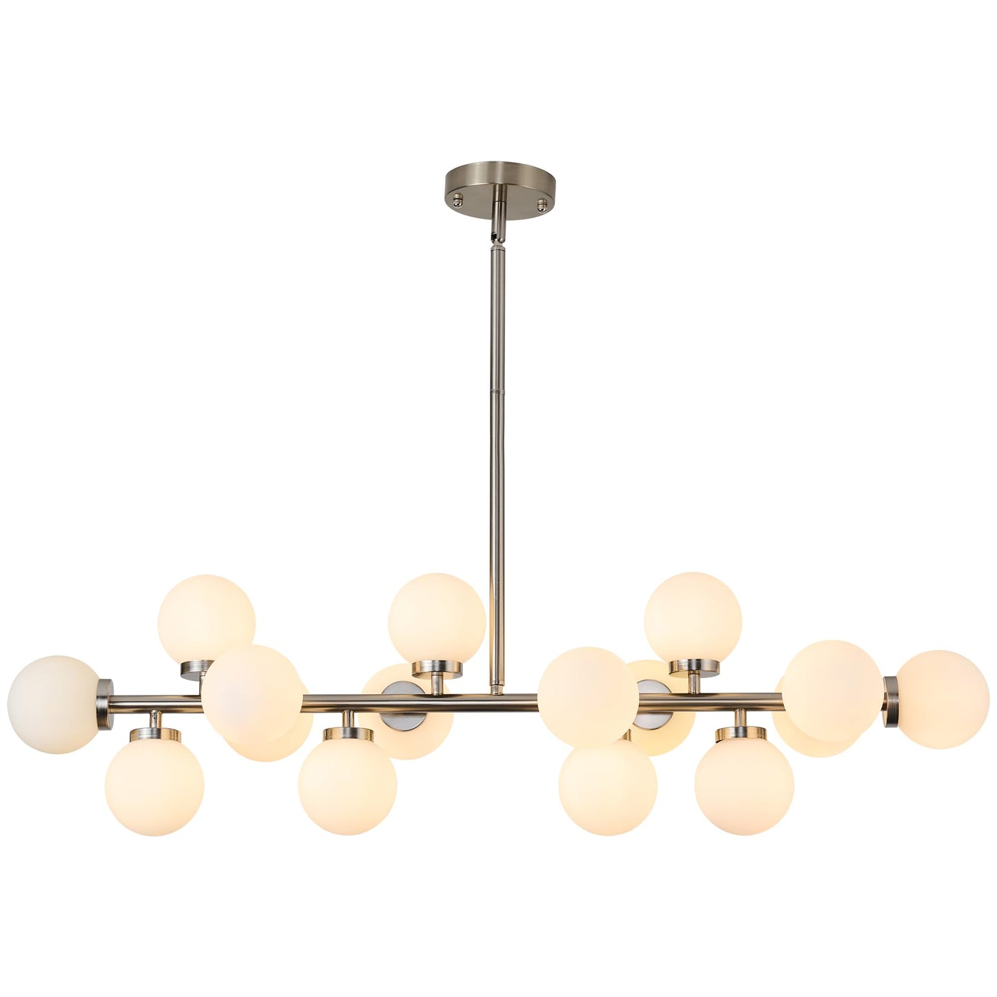 Linear Chandeliers Modern Brushed Nickel Chandeliers for Dining Room 16-Lights and White Glass Pendant Lighting Mid Century Globe Dining Light Fixture for Living Room Kitchen