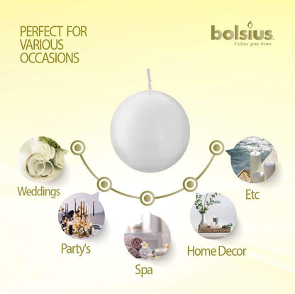 Bolsius 2 Count White Ball Candles - Premium European Quality - 2.75 Inches Unscented Dripless Clean Burning Dinner