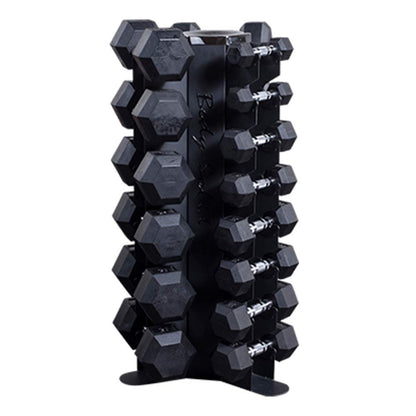 Body-Solid 3-Side Vertical Dumbbell Rack for 5-50 lb. - Compact, Space-Saving Weight Holder for Home Gym, Holds upto 10 Pair of Dumbbells with Medicine Ball Storage Tray