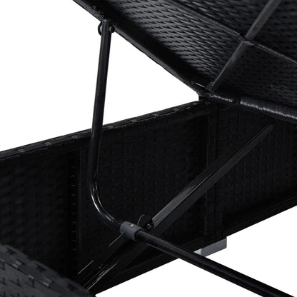 HFUDPOF Adjustable Sunbed with Side Table and Cushion, Black Sun Lounger Set with Tea Table for Outdoor Relaxation, PE Rattan Chaise Lounge