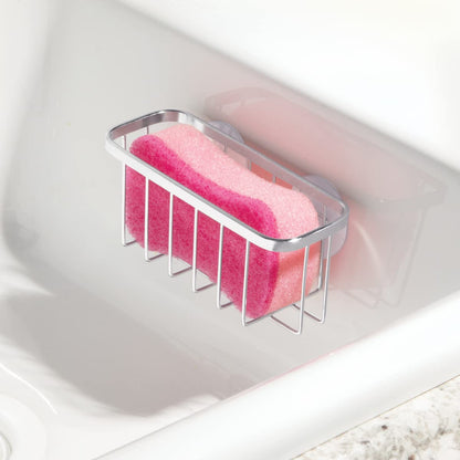 iDesign Gia Stainless Steel Dish Sponge Holder Basket with Suction Cups, Ideal for Kitchen Sinks and Bathroom Organization, 2.25"D x 2.5"W x 5.75"H, Set of 1, Polished