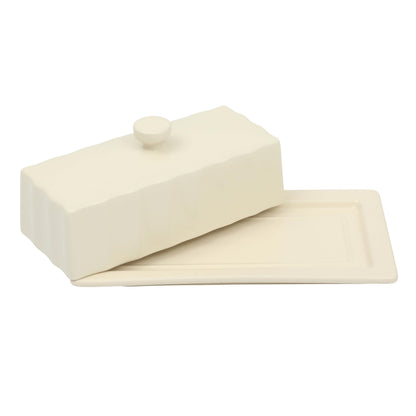 Martha Stewart Broadbrook Stoneware Butter Dish with Lid, Rectangular Covered Butter Keeper, 8.1 x 4.4 x 3 Inches, Classic Cream Glaze, Dishwasher Safe Ceramic Storage for Counter or Table