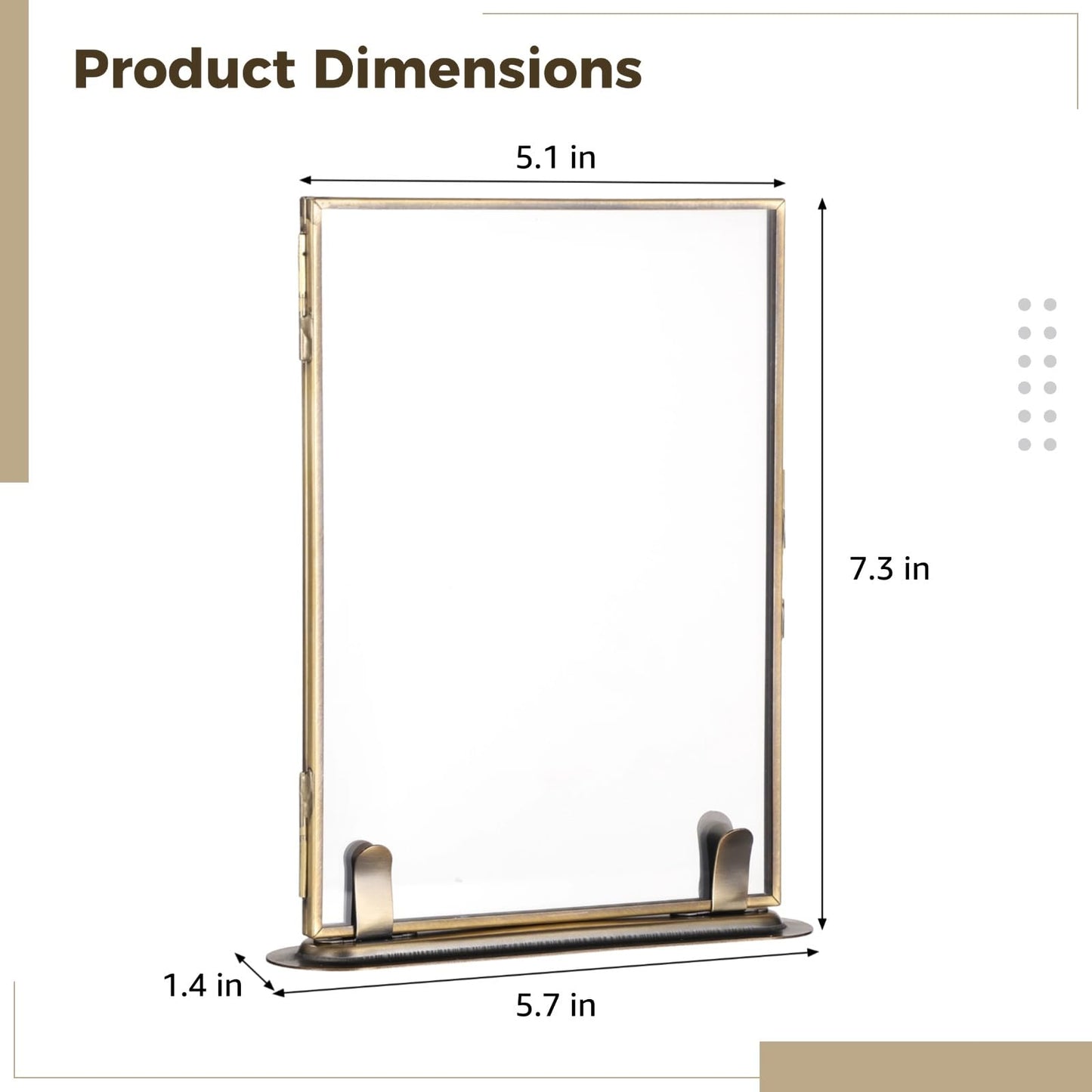 Vintage Floating Glass Frame, Tabletop Floating Picture Frame for Dry Flowers, Double Glass Pressed Flower Display Frame with Metal Base, Shelf Photo Frames for Home Office