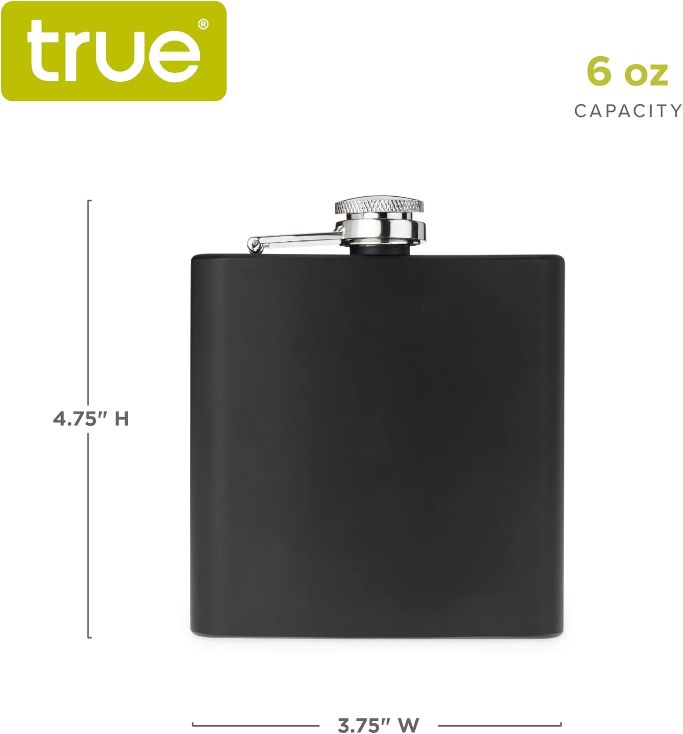 True Stainless Steel Metal Flask for Men, 6 oz Drinking Flasks for Whiskey, Tequila, Rum, Matte Black