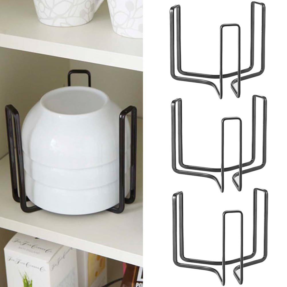 MINGFANITY Dinnerware Bowl Plate Holder Fit for 6.5 Inches Diameters Bowl, Metal Bowl Storage Dying Display Rack for Kitchen Drawer, Countertop, Cabinet, Shelf, Cupboard (Black, Small 4PCS)