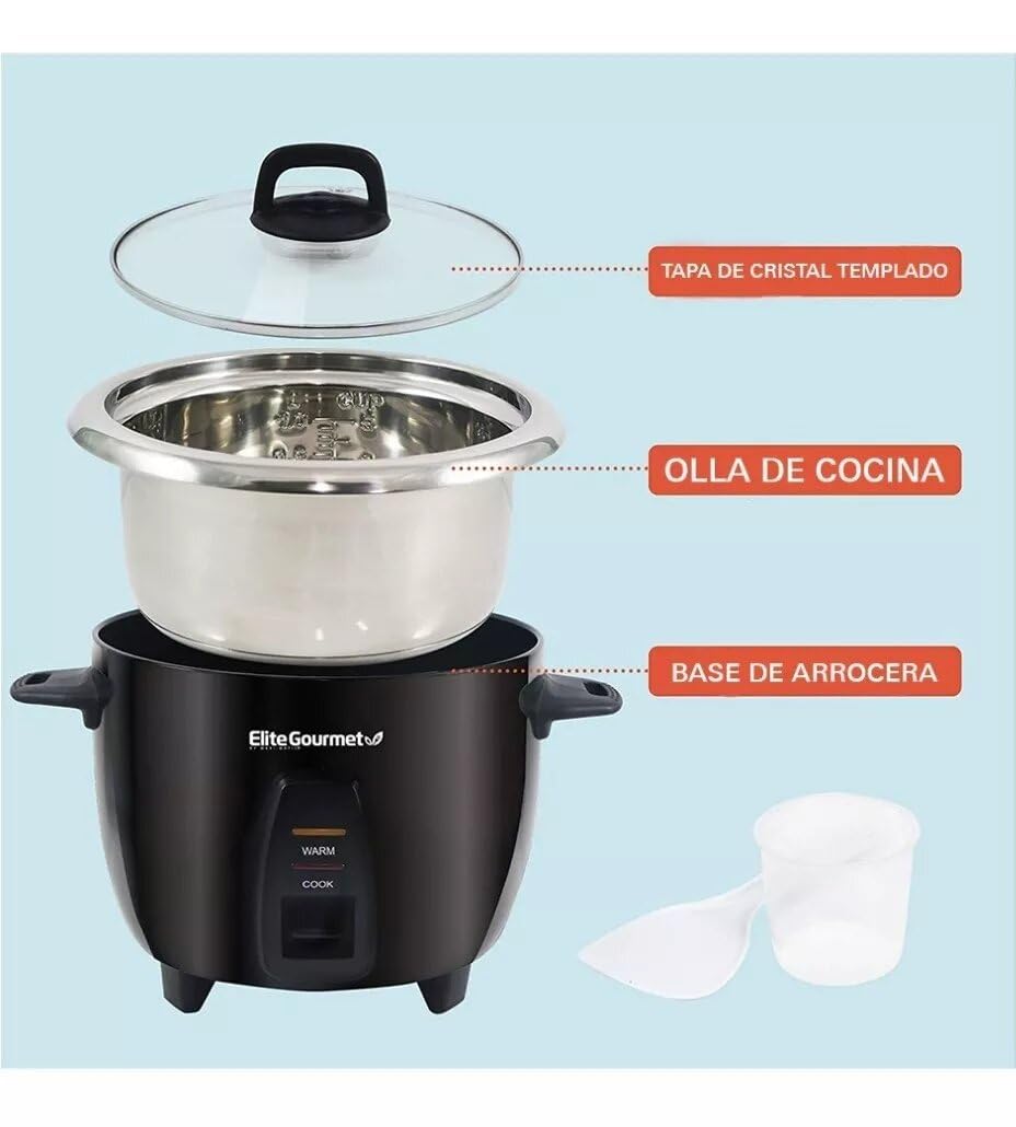Elite Gourmet ERC2010B Electric Rice Cooker with Stainless Steel Inner Pot Makes Soups, Stews, Porridge's, Grains and Cereals, 10 cups cooked (5 Cups uncooked), Black