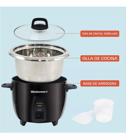 Elite Gourmet ERC2010B Electric Rice Cooker with Stainless Steel Inner Pot Makes Soups, Stews, Porridge's, Grains and Cereals, 10 cups cooked (5 Cups uncooked), Black