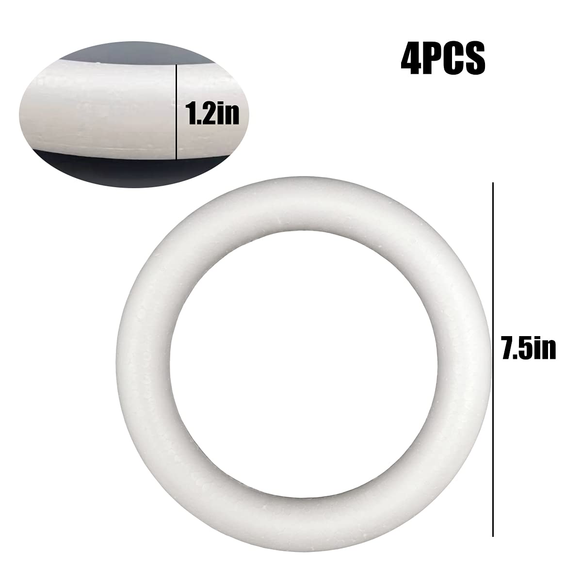 FFchuanhe 12pack Craft Foam Wreath, Foam Rings for Crafts, 3 Sizes(11in, 7.5in, 4.6in) for Flower Projects, Christmas, Wedding, Home Decoration and Various DIY Arts and Crafts.White