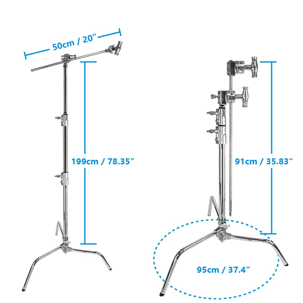 Kupo 20" C-Stand Sliding Leg Kit - Includes 20" Grip Arm with Hex Stud, Two 2.5" Grip Heads for Photography and Video Lighting Applications, Adjustable Uneven Terrain Leveling Leg, Silver (KS703712)