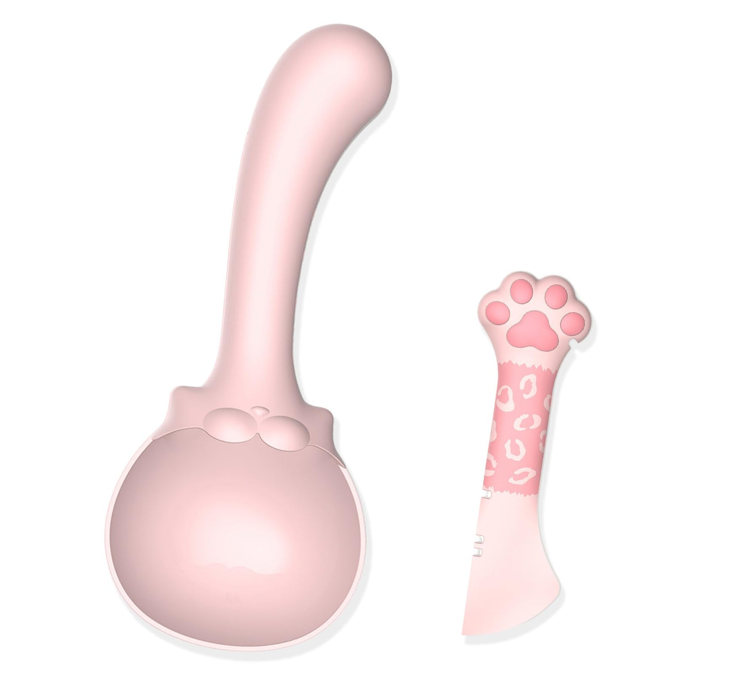 Meow&Woof Cat Food Scoop and Wet Food Spatula Set, 2-Piece Pet Food Measuring Scoop with Bag Clip, Approx. 1 Cup Dry Food Scooper & Silicone Can Spoon for Dogs and Cats, Pink
