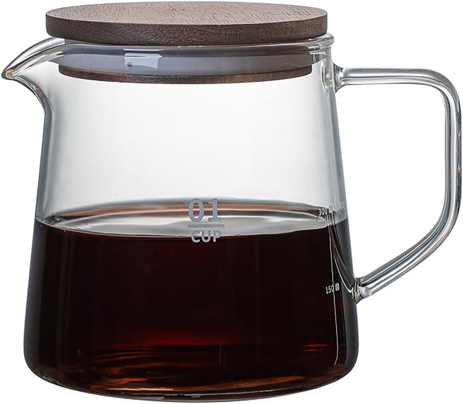 Elegant Clear Glass Creamer Pitcher, Coffee Pot Serving Set with Handle and Wooden Lid, Smooth, 10 OZ
