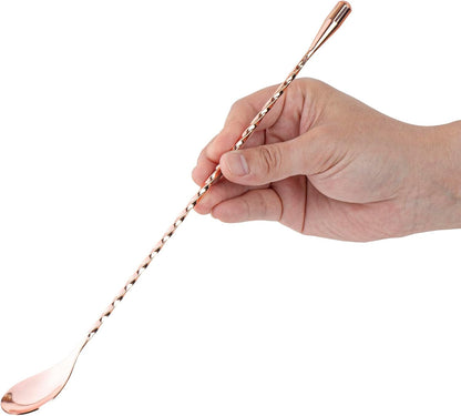 Restaurantware Bar Lux 12 Inch Bar Spoon, Corkscrew Handle Cocktail Stirrer Spoon, Copper-Plated Stainless Steel